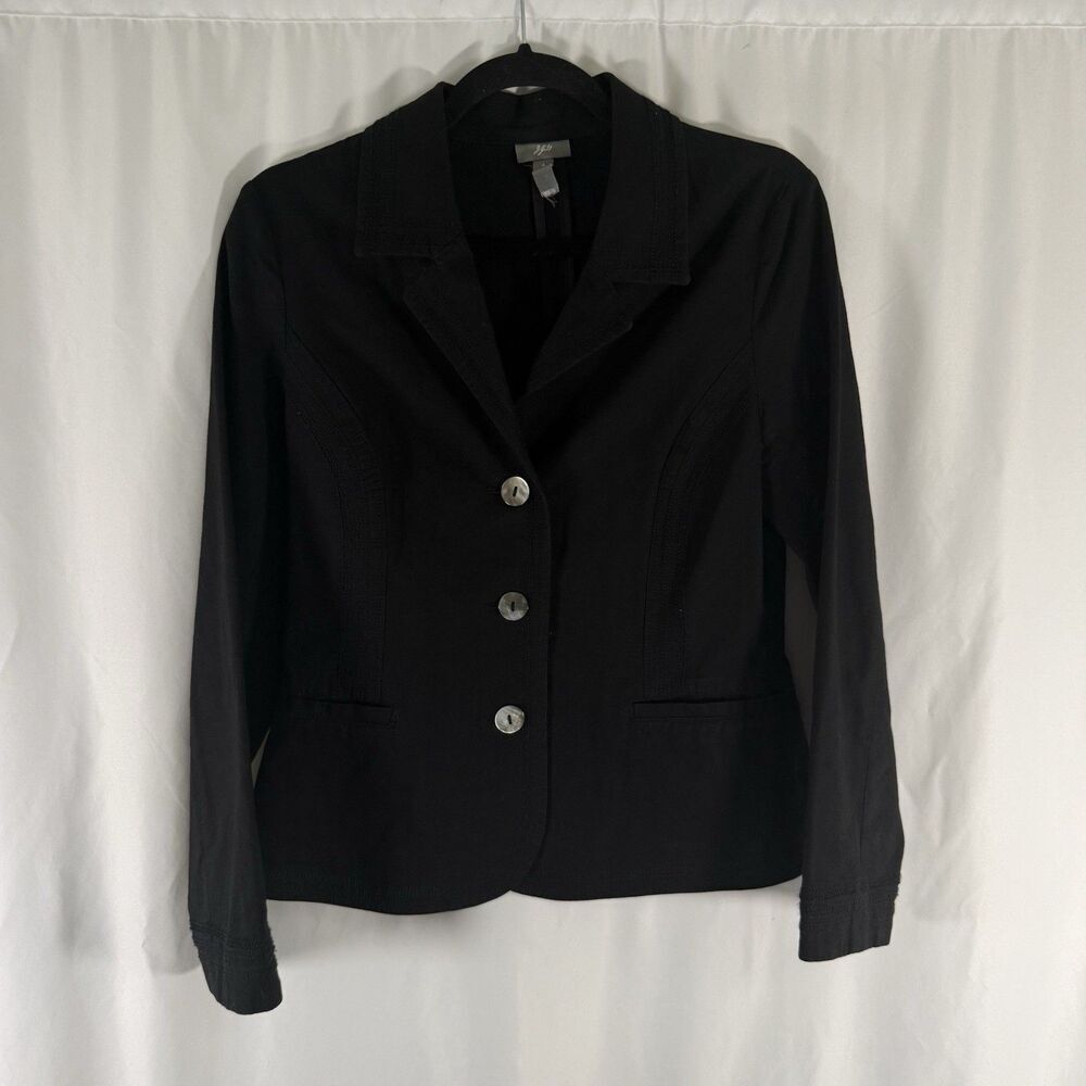 J. Jill Blazer Women's 4 Black Button Up Long Sleeve Collared Pockets Twill